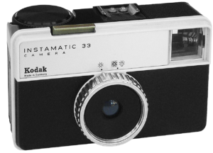 Vintage Kodak Instamatic 33 camera, retro black and white film photography gear made in Germany